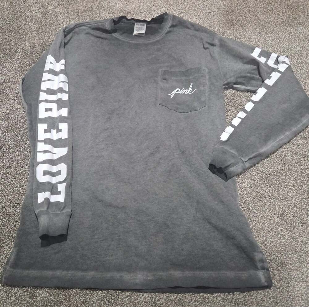 Victoria's Secret Pink Long Sleeve Pocket Tee Size S Vintage Grey